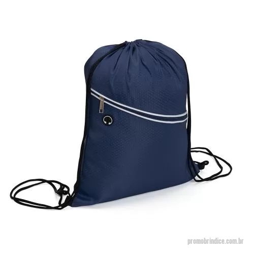 Mochila saco personalizada - Mochila saco em poliéster resistente à água, alças ajustáveis em nylon, bolso frontal com entrada para fones de ouvido.