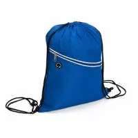 Mochila saco em fibra de poliéster resistente à água com bolso frontal e entrada para fones de ouvido.