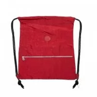 Mochila saco em nylon impermeável com bolso frontal de zíper e placa emborrachada personalizável.