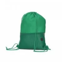 Mochila saco confeccionada em poliéster. Possui compartimento principal superior, bolso frontal de malha com zíper e saída para fone de ouvido.
