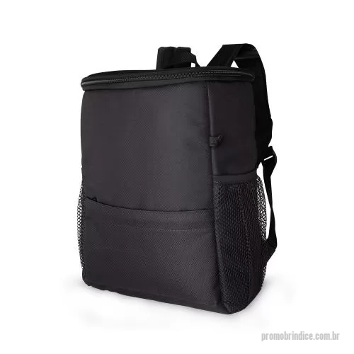 Mochila térmica personalizada - Mochila térmica 10L confeccionada em nylon, possui três compartimentos, sendo o principal térmico com saco antivazamento, um exclusivo com proteção antifurto e bolsos laterais telados. 33 cm x 28 cm x 18 cm