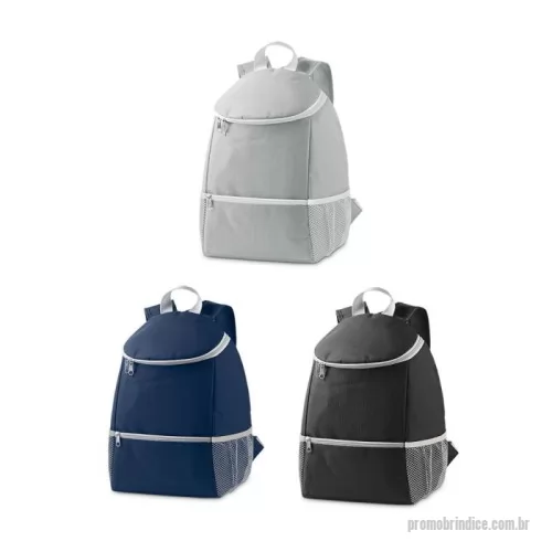 Mochila térmica personalizada - Mochila térmica em 600D com um bolso frontal com zíper e dois bolsos laterais em tela mesh. Capacidade até 10 L. Certificação EU Food Grade. 280 x 340 x 140 mm