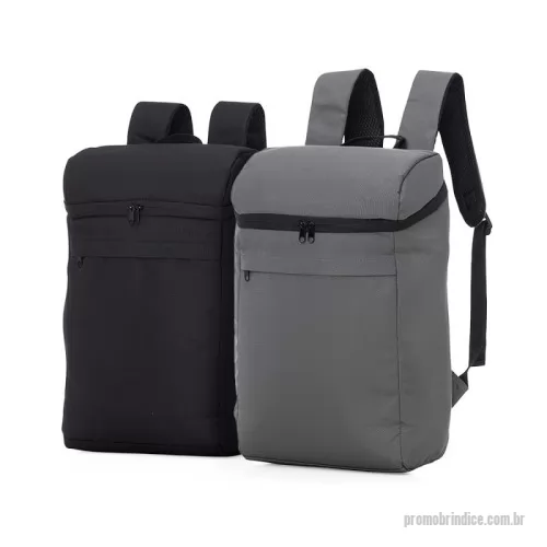 Mochila térmica personalizada - Mochila térmica em tecido poliéster, parte interna costurada, alça de ombro acolchoada, com alça de mão, bolso frontal com zíper, capacidade de até 16 litros.