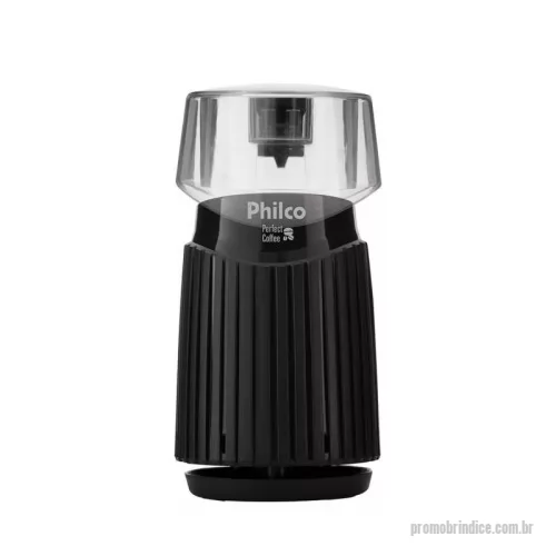 Moedor de café personalizado - As especificações técnicas do produto incluem a marca Philco, na cor preta, com voltagem de 127V e potência de 160W. Suas dimensões são 16,5 cm de altura, 11 cm de largura e 11 cm de profundidade, com peso líquido de 0,6 kg.