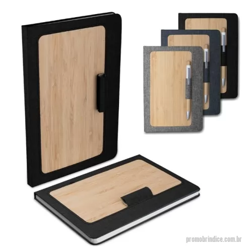 Moleskine personalizado - Caderno de anotações com suporte para caneta, capa dura em material reciclável e bambu, miolo com 80 folhas pautadas na cor bege. NÃO ACOMPANHA CANETA.