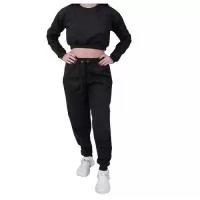Conjunto Moletom Cropped Feminino Manga Longa Preta
