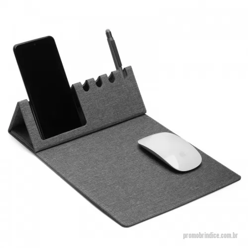 Mouse pad personalizado - Mouse pad em material RPET (PET Reciclado) com suporte para celular e canetas.