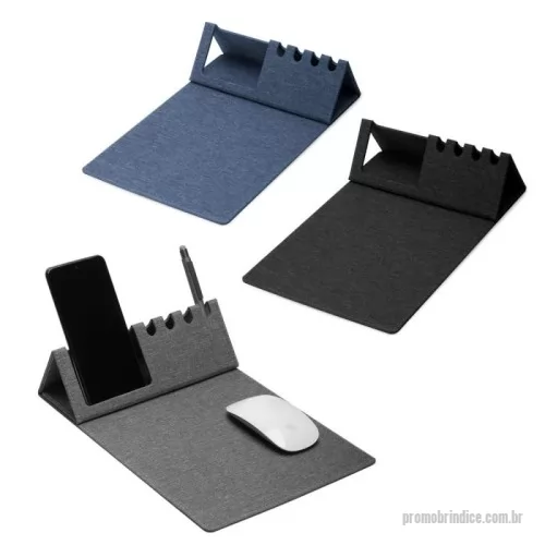 Mouse pad personalizado - Mouse pad em material reciclável, contendo:  Porta canetas; Porta cartões ou apoio para celular