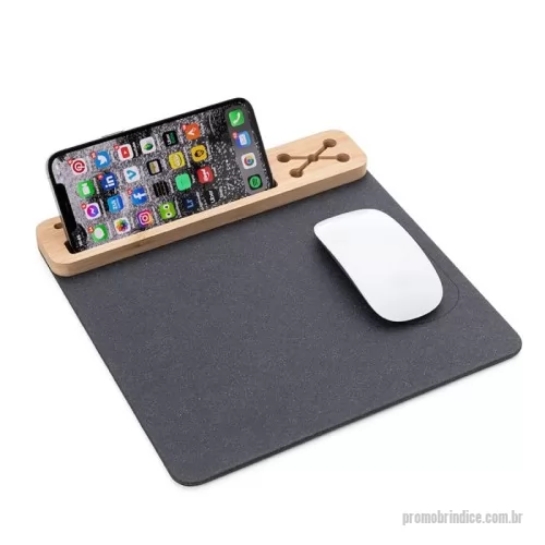 Mouse pad personalizado - Mouse Pad em material sintético grafite e bambu. contendo: Porta Canetas; Porta Cartões; Apoio para Celular.