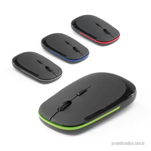 Mouse wireless personalizado - Mouse wireless 2.4G em ABS 100% reciclado com acabamento emborrachado. Três modos de precisão 800dpi, 1200dpi e 1600dpi. Incluso 2 pilhas AAA. Fornecido em caixa presente. 65 x 105 x 20 mm