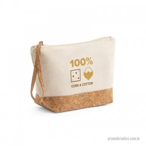 Nécessaire personalizado - Bolsa de cosméticos 100% algodão (280 g/m²) com detalhes em cortiça no fundo da bolsa e puxador do fecho, que também tem a função de pega para facilitar o transporte. O interior é forrado, sendo de fácil limpeza e rápida secagem, ideal para guardar maquiagem. 220 x 130 x 80 mm