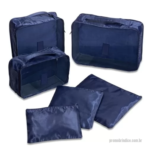 Nécessaire personalizado - Kit necessaire com 6 peças confeccionadas em nylon. O cojunto de necessaires possui tamanhos diferenciados, sendo 3 unidades com: alça para transporte, zíperes com pegadores emborrachados, parte frontal com malha de nylon e plaquinha emborrachada para personalização; possui também 3 unidades de necessaires em nylon inteiramente lisas e impermeáveis.