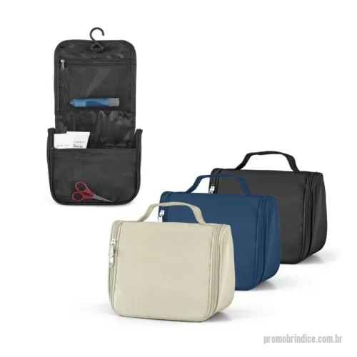 Nécessaire personalizado - Bolsa de cosméticos em microfibra com vários bolsos interiores e gancho de pendurar. 200 x 160 x 85 mm