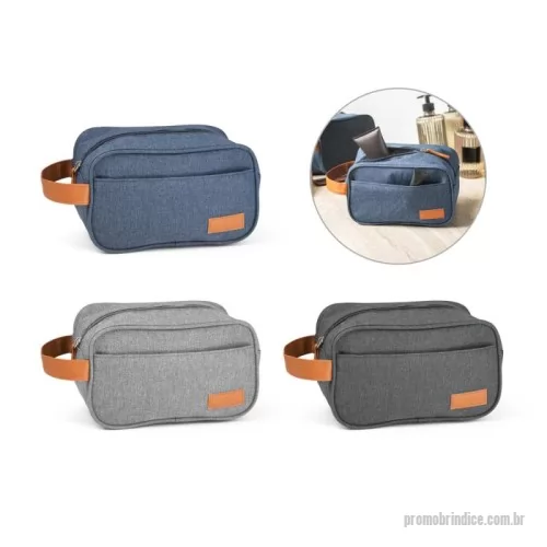 Nécessaire personalizado - Bolsa de cosméticos em 600D de alta densidade e pega em PU. Contém bolso frontal com zíper e placa em PU. 220 x 130 x 130 mm