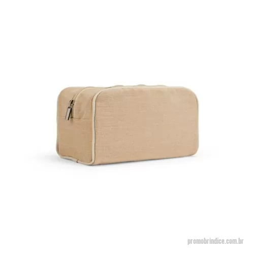 Nécessaire personalizado - Bolsa de cosméticos em juco (mistura de algodão e juta, 260g/m²) com interior forrado em tecido 70% algodão reciclado e 30% poliéster reciclado. Compartimento espaçoso com zíper