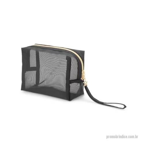 Nécessaire personalizado - Nécessaire confeccionada em malha de nylon. Seu visual em malha, permite uma fácil visualização dos itens em seu interior. Os detalhes em dourado no zíper, adicionam um toque de elegância e sofisticação.