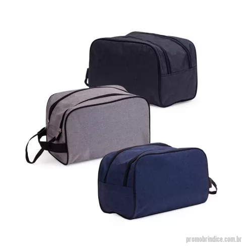 Nécessaire personalizado - Necessarie tecido polyester, cursor duplo para fechamento com alça, trava com velcro, alça de mão, gravação Frontal.