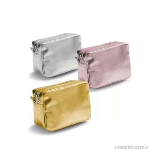 Nécessaire personalizado - Bolsa multiusos em PVC com zíper, disponível em cores metalizadas. Prática e compacta ideal para uso diário ou em viagem.