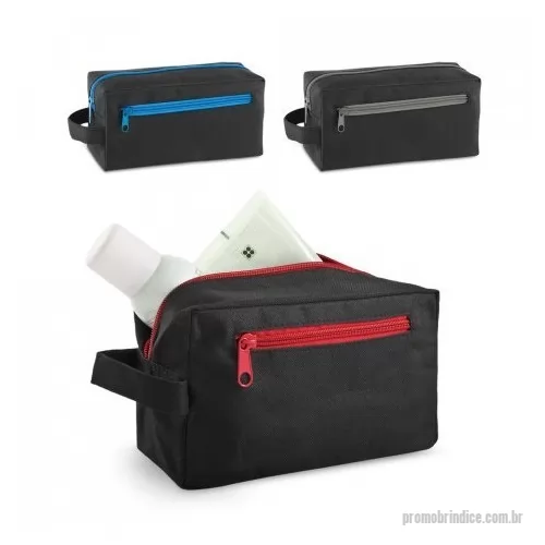 Nécessaire personalizado - Bolsa de cosméticos em 600D com pega e bolso frontal.
