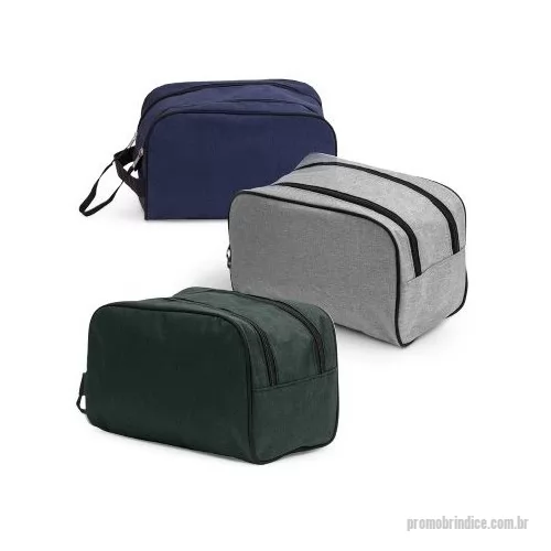 Nécessaire personalizado - Nécessarie tecido polyester 600D, cursor duplo para fechamento com alça, trava com velcro, alça de mão, gravação Frontal.
