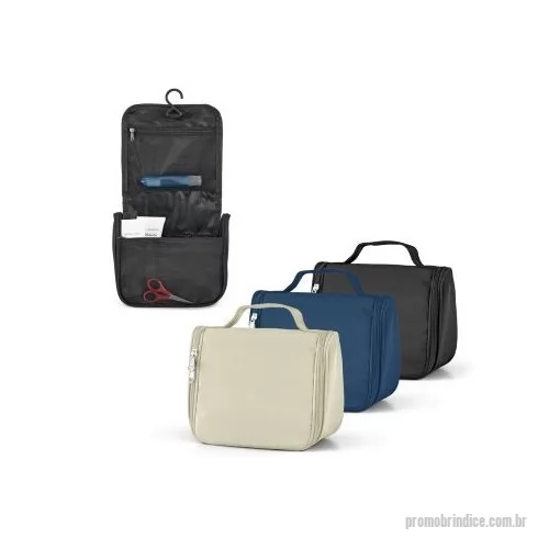 Nécessaire personalizado - Bolsa de cosméticos em microfibra com vários bolsos interiores e gancho de pendurar. 200 x 160 x 85 mm