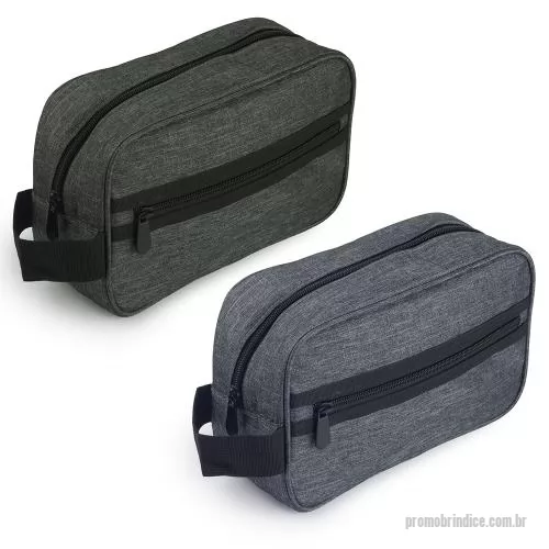 Nécessaire personalizado - Nécessarie em tecido poliéster 300D, alça de mão e bolso externo com zíper.