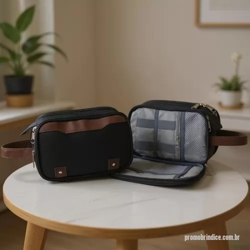 Nécessaire personalizado - NECESSAIRE EM NYLON MEDIDA 24X15X12CM COM 3 COMPARTIMENTOS. FECHAMENTO EM ZÍPER, ALÇA DE MÃO NO COURO SINTETICO.