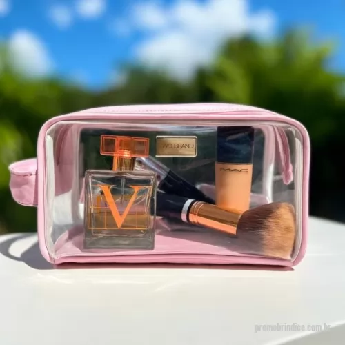 Nécessaire personalizado - NÉCESSAIRE 25×12×10 CRISTAL 050  ACABAMENTO EM PRADA ROSA BEBÊ NO MESMO  ALÇA DE MÃO 21CM  COM ACABEAMENTO INTERNA EM GORGURÃO