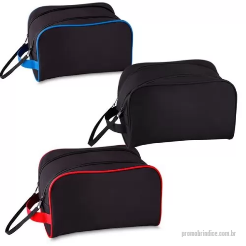 Nécessaire personalizado - Nécessaire tecido poliéster 600D e detalhe em PVC, cursor duplo para fechamento com alça, trava com velcro, alça de mão. 