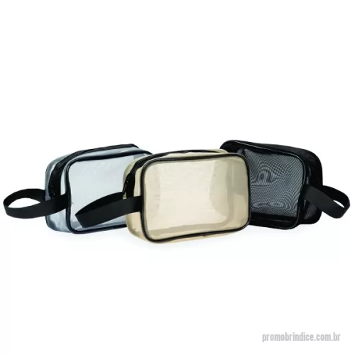 Nécessaire personalizado - Nécessaire confeccionada em tela de nylon com fechamento em zíper e alça lateral para transporte. Gravação da logomarca em 1 cor já inclusa.