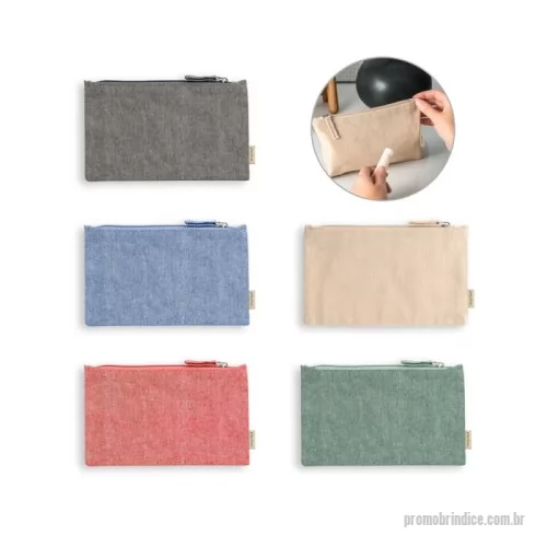Nécessaire personalizado - Bolsa multiusos em 70% algodão reciclado e 30% poliéster reciclado (140 g/m²). Interior com forro 100% algodão. 225 x 120 mm