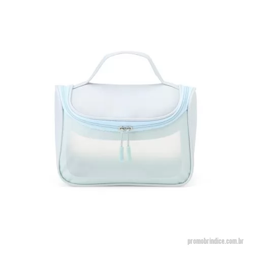 Nécessaire personalizado - Nécessaire em PU com abertura ampla, visor translúcido, alça para transporte. Bolso interno e cabide plástico.