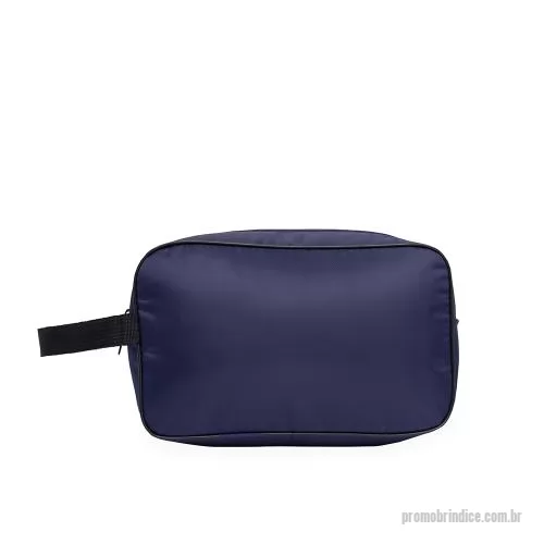 Nécessaire personalizado - Nécessaire impermeável em poliéster com revestimento em PVC, fechamento em zíper e alça de mão em nylon.