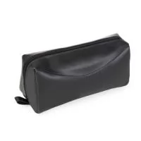 Necessaire couro sintético bidins lisa com detalhe(corte) superior frente e verso, parte inferior com alças na lateral.