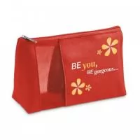 Bolsa de cosméticos em microfibra e rede com zíper. 
