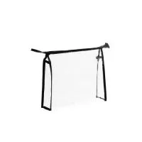 Nécessaire em PVC transparente com fechamento em zíper e detalhes em nylon, incluindo uma pequena alça lateral
