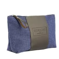 NECESSAIRE COSMETICO HIGIENE COM COURO  E  TECIDO  COM LOGO  PERSONALIZADO
