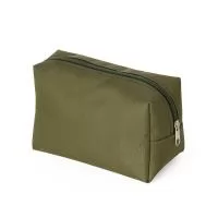 Necessaire de nylon inteira colorida com zíper na parte superior e forro emborrachado.