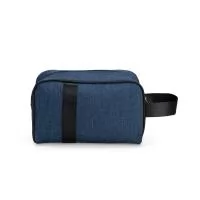 Nécessaire em tecido Oxford resistente à água com faixa costurada em nylon. Possui compartimento único com fechamento em zíper e alça lateral em nylon.