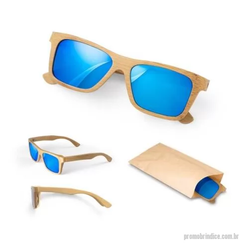 Óculos de sol personalizados - Óculos de sol em bambu com lentes espelhadas e proteção UV400. Produto amigo do ambiente. Fornecido em bolsa de papel kraft. 147 x 46 x 150 mm