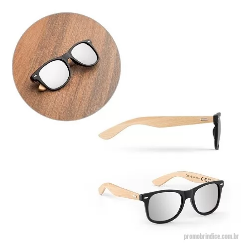 Óculos de sol personalizados - Óculos de sol com armação em PP e bambu. Lentes espelhadas de categoria 3 e UV400 de proteção. Em conformidade com as normas EN ISO 12312-1. A cor e o resultado da impressão nos materiais naturais pode variar entre produtos. 146 x 49 x 150 mm