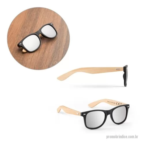 Óculos personalizados - Óculos de sol com armação em PP e bambu. Lentes espelhadas de categoria 3 e UV400 de proteção. Em conformidade com as normas EN ISO 12312-1. A cor e o resultado da impressão nos materiais naturais pode variar entre produtos. 146 x 49 x 150 mm