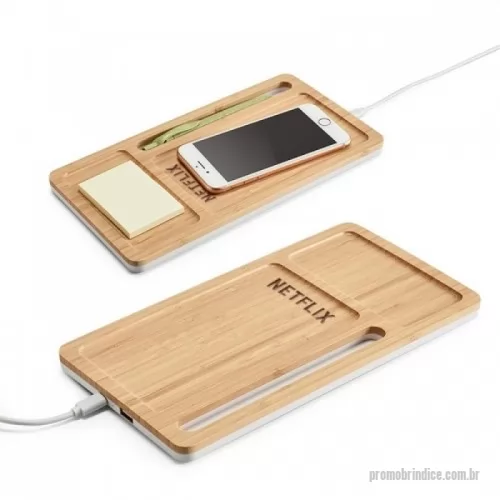 Organizador de mesa ecológico personalizado - ORGANIZADOR DE MESA EM BAMBU E ABS, CARREGADOR WIRELESS, HUB USB E SUPORTE PARA CELULAR. ENTRADA 5V/1.5A. POTÊNCIA MÁXIMA DE SAÍDA: 5W. 1 PORTA USB E 1 PORTA USB TIPO C. INCLUSO CABO USB/TIPO C PARA CARREGAMENTO. COMPATÍVEL COM SMARTPHONES COM TECNOLOGIA DE CARREGAMENTO SEM FIOS. FORNECIDO EM CAIXA.