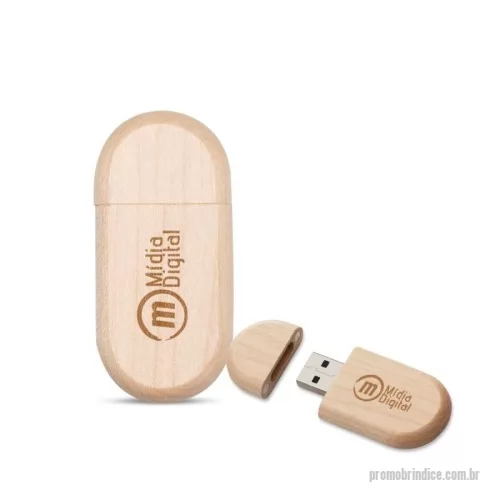 Pen Drive ecológico personalizado - Pen drive de bambu 4GB com formato oval e tampa imantada. 