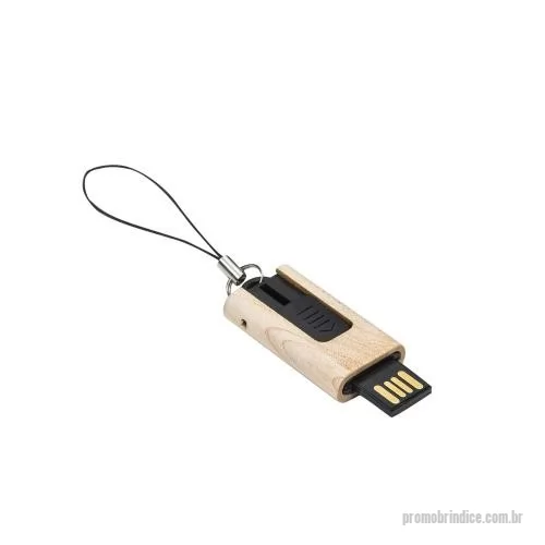 Pen Drive ecológico personalizado - Pen drive retrátil 4GB de madeira, para utilizar basta empurrar botão preto na parte frontal. Acompanha cordão.