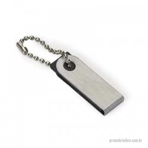 Pen Drive personalizado - Pen Drive com a carcaça de metal, acompanha corrente, e o suporte plástico preto.