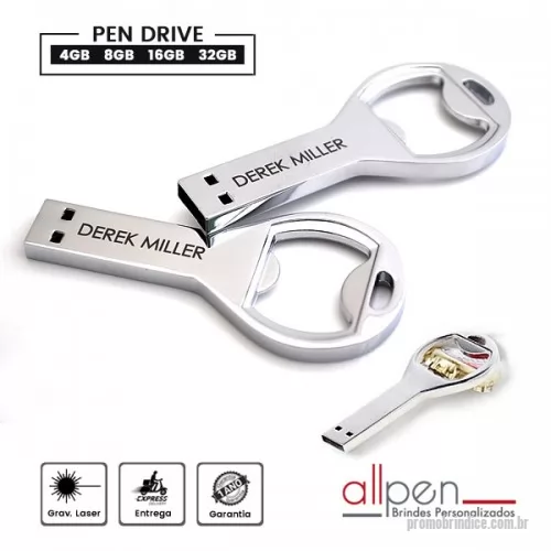 Pen Drive personalizado - Pen Drive Personalizado PMAG 01 com sua logomarca. 20 anos ajudando a cotar Brindes Promocionais com várias empresas num único clique. Pen Drive Com Abridor de Garrafa um brinde personalizado 2 em 1 que pode ser usado para armazenar  fotos, musicas, trabalhos e também como uma utilidade doméstica que seria para abrir garrafas.  O pen drive abridor é perfeito para empresas de alimentos, bebidas, e bares em geral  Certifique que adquirindo um pen drive abridor de garrafas sua marca estará sempre em evidência no dia a dia dos usuários.  Nós fornecemos você a opção comprar o pen drive abridor personalizado com seu logo nos 2 lados.  Material; Metal Brilhante  Capacidades: 4, 8,16, e 32 GB  Gravação: LaserPen Drive Com Abridor de Garrafa um brinde personalizado 2 em 1 que pode ser usado para armazenar  fotos, musicas, trabalhos e também como uma utilidade doméstica que seria para abrir garrafas.  O pen drive abridor é perfeito para empresas de alimentos, bebidas, e bares em geral  Certifique que adquirindo um pen drive abridor de garrafas sua marca estará sempre em evidência no dia a dia dos usuários.  Nós fornecemos você a opção comprar o pen drive abridor personalizado com seu logo nos 2 lados.  Material; Metal Brilhante  Capacidades: 4, 8,16, e 32 GB  Gravação: LaserPen Drive Personalizado, 109490, Allpen. Clique e Cote no Portal PromoBríndice!