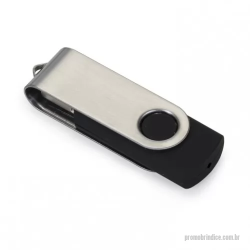 Pen Drive personalizado - Pen drive de metal giratório, parte interna preta em plástico resistente. Possui uma “argola” na parte em metal que poderá ser utilizado para colocar algum cordão. Nas capacidades 4GB/8GB/16GB/32GB/64GB.