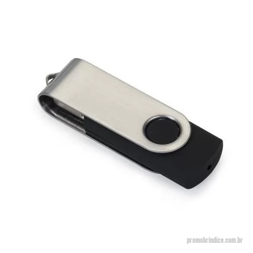 Pen Drive personalizado - Pen drive de metal giratório 8GB, parte interna preta em plástico resistente. Possui uma argola na parte em metal que poderá ser utilizado para colocar algum cordão.
