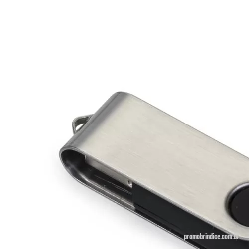 Pen Drive personalizado - Pen drive de metal giratório 4GB/8GB/16GB/32GB, parte interna preta em plástico resistente. Possui uma “argola” na parte em metal que poderá ser utilizado para colocar algum cordão.